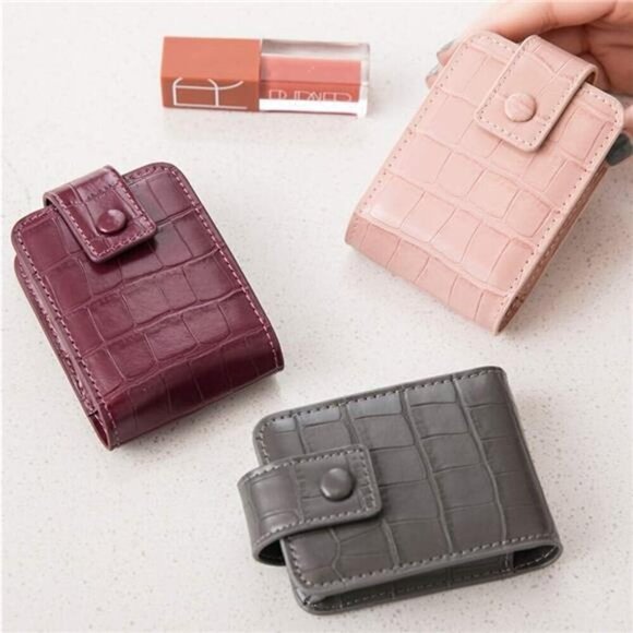 Makeup Lipstick Case for Women Travel Cosmetic Pouch Small Mini Leather - Picture 6 of 7